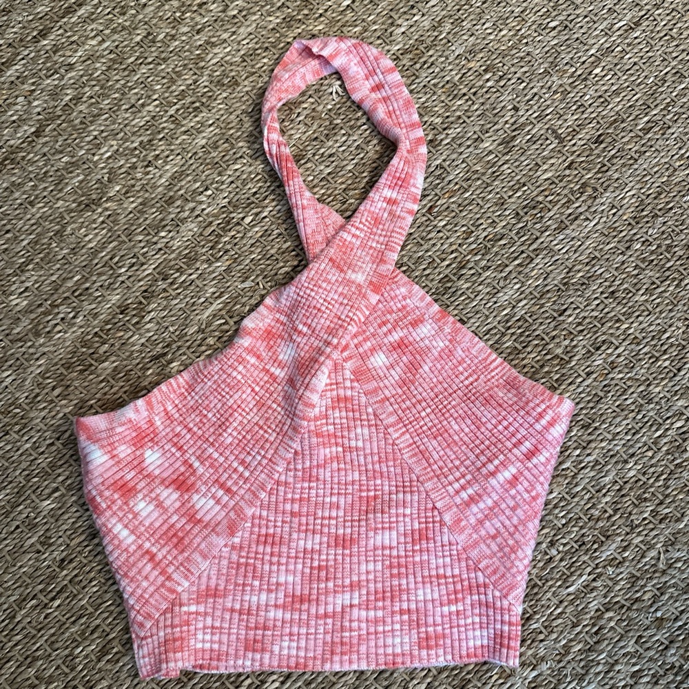 red and white crop halter top size medium. With tags never worn